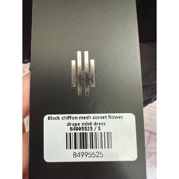 HEIRESS Black Chiffon Mesh Corset Flower Drape Mini Dress S - Picture 3 of 6
